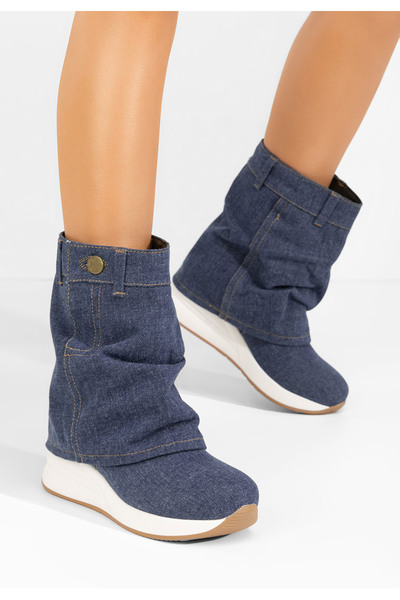 B T Shoes Denim kotnikove boty na klínku Leanne