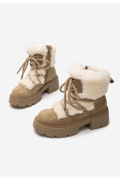 B T Shoes Khaki kotníkové zimní boty Aslyn