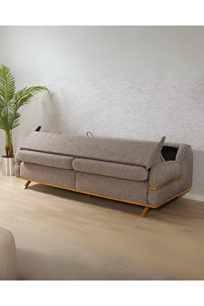 Velura Home & Living Focus Sırt Mekanizmalı Üç Adet Üçlü Kanepe & Yataklı 3'lü Koltuk (3+3+3) - Kahve
