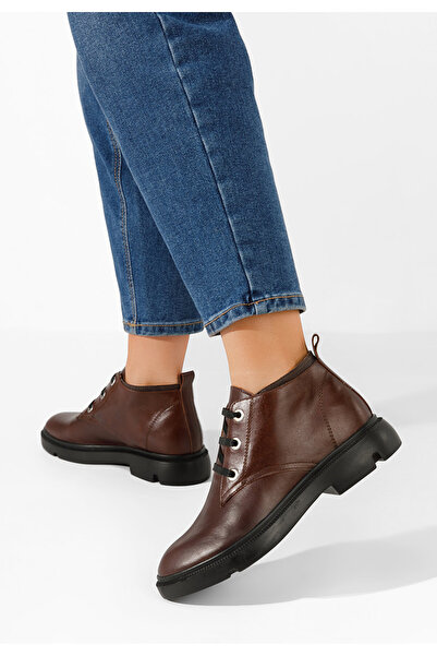 B T Shoes Γυναικεία δερμάτινα μποτάκια Isara καφε