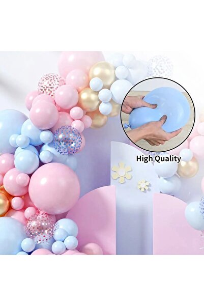 Flippy Decorative Gender Reveal Balloon Arch Set - 130 Multicolor Balloons with Pink & Blue and Gold Confet