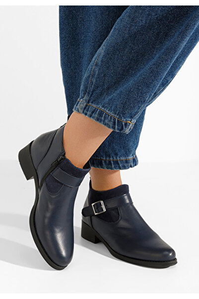 B T Shoes Tmavě modré kožené kotníkové boty Sarva