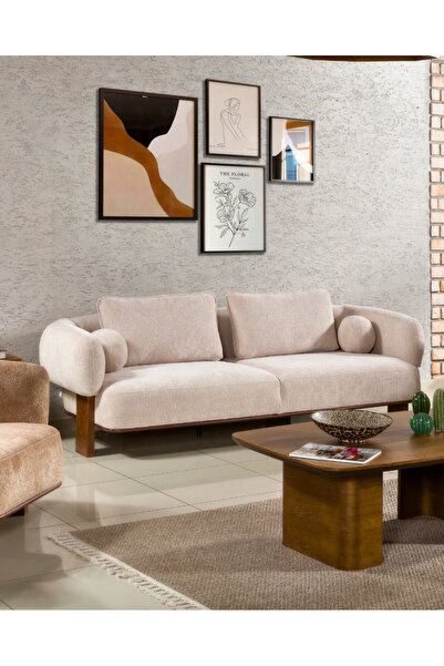 Velura Home & Living Bella Bohem Üç Adet Üçlü Kanepe & 3'lü Koltuk (3+3+3) - Krem
