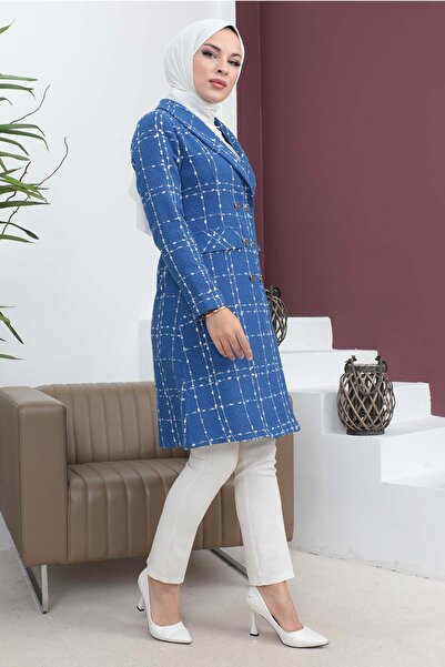 Missvalle Παλτό Indigo 19177 με ραφές γιακά με κουμπιά