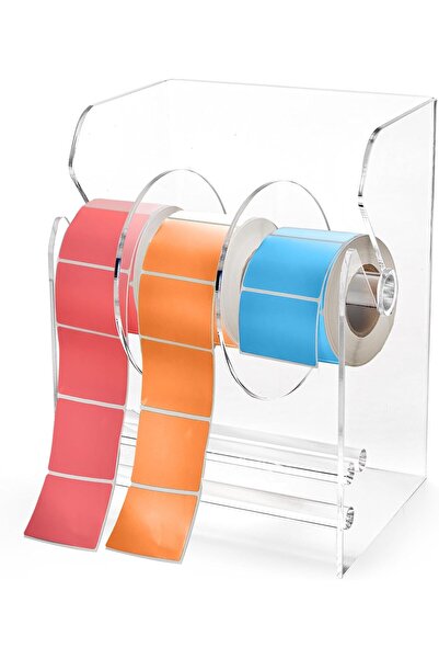 Slasa موزع ملصقات أكريليك شفاف بثلاثة أقراص (15×14×17 سم) – منظم لفافات ملصقا...