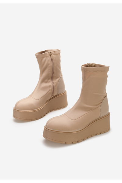 B T Shoes Khaki kotníkové kozačky na platformě Hannah