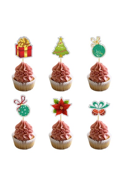 Flippy Set decoruri pentru tort și patiserie, temă de Crăciun, dimensiune mare „Crăciun fericit” 15,5x14,3 cm + 6 mici (5x)