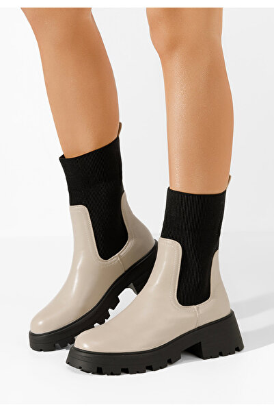 B T Shoes Γυναικεία μποτάκια κάλτσα Adrisana μπεζ