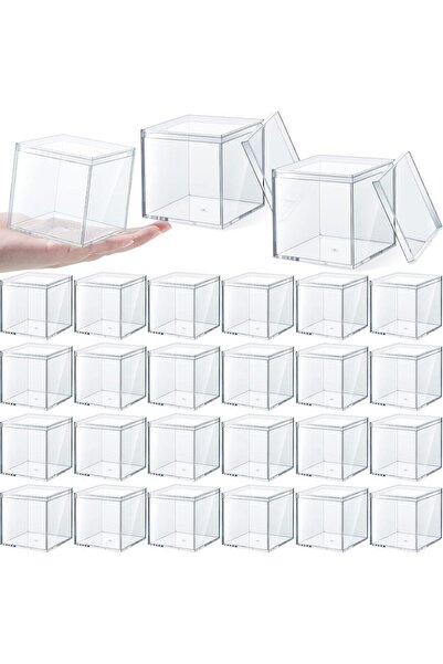 Slasa Transparent Acrylic Boxes with Lids – 24 Pack Small Storage Containers (7.4×7.4×7.4 cm)