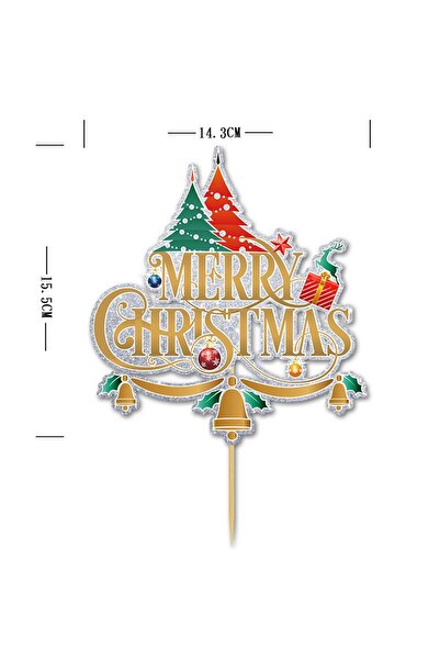 Flippy Set decoruri pentru tort și patiserie, temă de Crăciun, dimensiune mare „Crăciun fericit” 15,5x14,3 cm + 6 mici (5x)