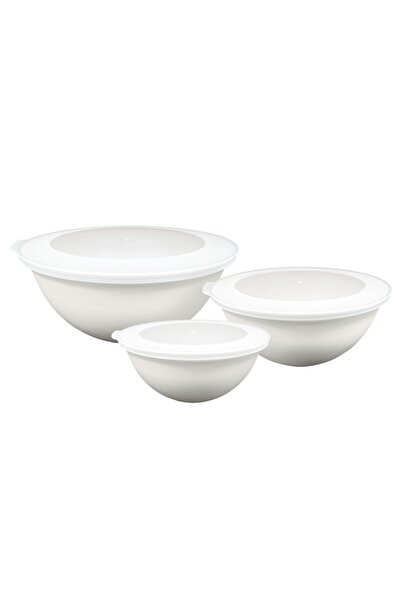 CERONNI Lunar Bowl with Lid Set of 3 3Lt 2Lt 1Lt White