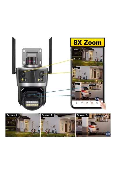 OEM WiFi Surveillance Camera, Bluetooth, P12-8, Ultra HD, 4 Lenses, Wide Angle, 8X Zoom