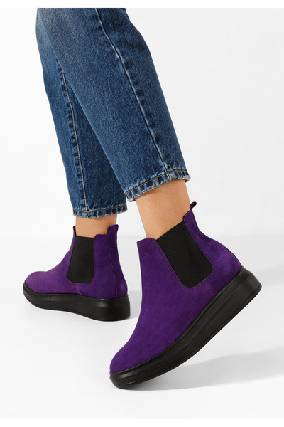 B T Shoes Fialové kožené kotníkové boty Oleira V2