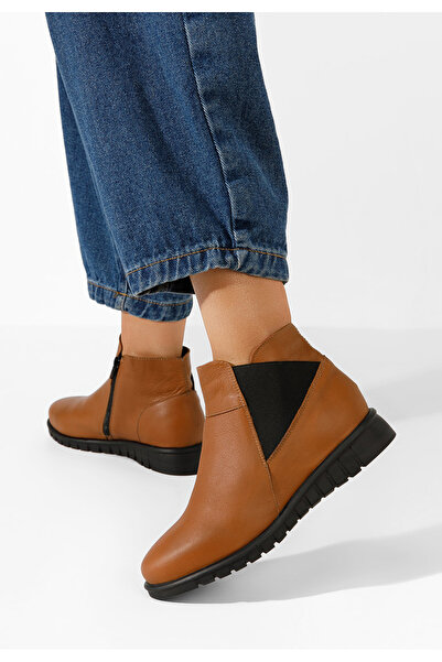 B T Shoes Γυναικεία δερμάτινα μποτάκια Kiesa ταμπά