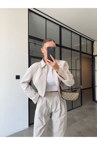 BB Bensu Buyruk Jachetă bomber crop de culoare piatră