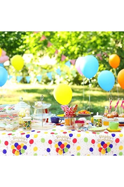 Flippy PEVA Tablecloth - Happy Birthday Balloon Print, 137x274 cm, Waterproof, Stain-resistant, Mult