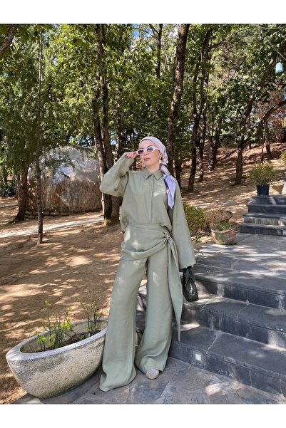 Taba Şal detaylı pantolon gömlek takım