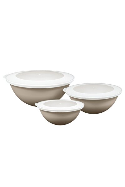 CERONNI Lunar Bowl with Lid Set of 3 3Lt 2Lt 1Lt Beige