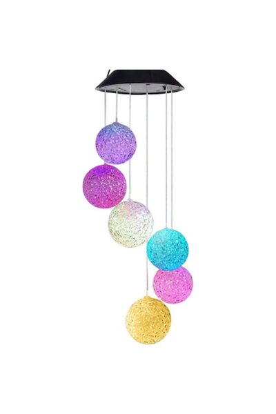 awwaline Lampă solară LED cu clopoțel de vânt, awwaline, multicoloră, 6 globuri, impermeabilă, reîncărcabilă solară