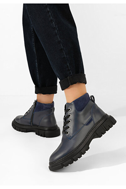 B T Shoes Tmavě modré kožené kotníkové boty Aiqua