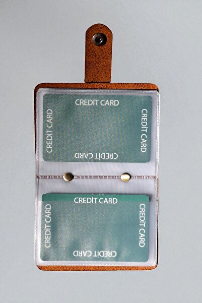 MAT Deri Tan Card Holder Genuine Leather Transparent Inside 10 Compartments Small Card Holder Gift Business Card Holder 9 X 7 cm