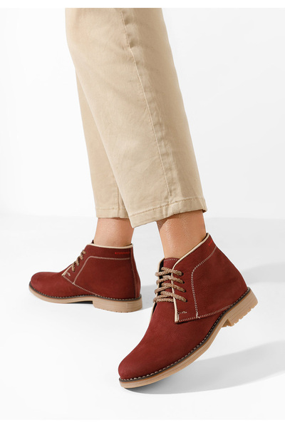 B T Shoes Ghete dama piele intoarsa Alene grena