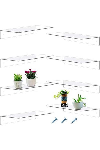 Slasa Wall-Mounted Acrylic Floating Shelves Set of 8 (38.1 × 12.7 × 5.1 cm) – Transparent Display