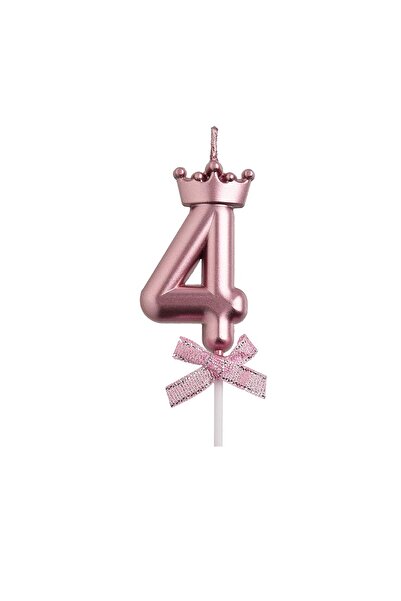 Flippy Number 4 Candle - Crown with Bow for Cake, 6 x 2.5 cm, Purple