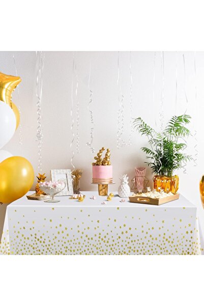 Flippy Tablecloth, Flippy, Metallic Foil, Golden Stars Print, Waterproof, 137 x 183 cm, White