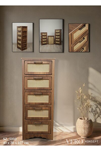 Ünsal Showroom Vero 5 Çekmeceli MDF Dolap Ceviz SZ5003