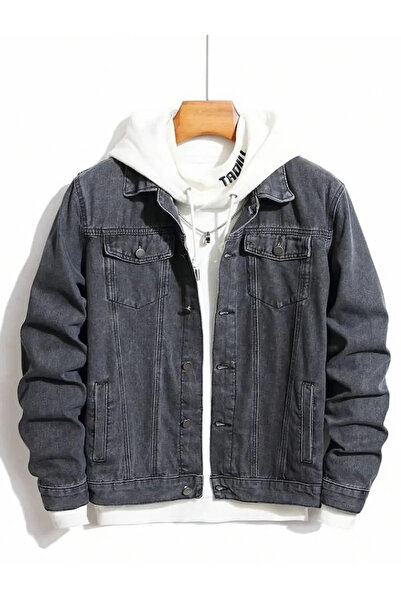 Wkm Denim Jachetă casual pentru bărbați, cu nasturi, cu buzunare, cu croiala ...