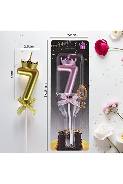 Flippy Number 7 Candle, Flippy, Crown with Bow Model, For Cake, 6 x 2.5 cm, Purple