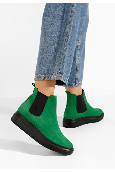 B T Shoes Γυναικεία δερμάτινα μποτάκια Oleira V2 πρασινο