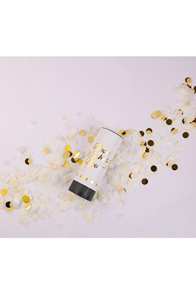 Flippy Confetti Cannon 'Best Wishes' 11 x 4 cm, Polka-Dot Paper and Foil, White