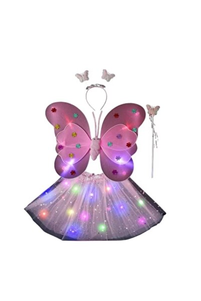 Flippy Costum de fluture flexibil, luminos, pentru copii, set de 4 piese (roz)