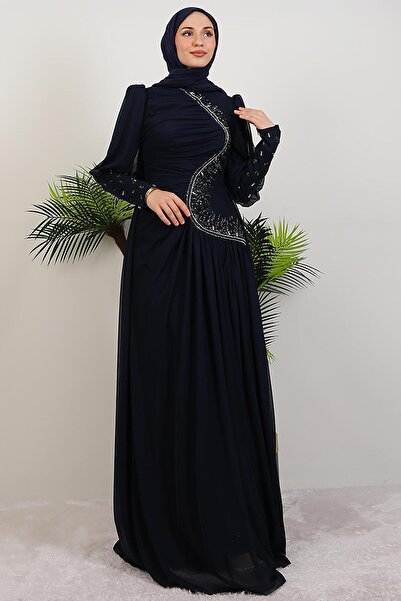 GİYZAMİLA Βραδινό φόρεμα Mars Manşet Navy Blue