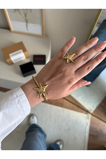 RoseandRoses Starfish Bracelet and Ring Set Gold Color