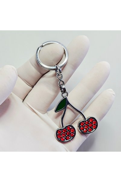ÜNSA Anahtar Keychain Bag Accessory Cherry Figure Stone Keychain Stylish Design Gold Silver Color