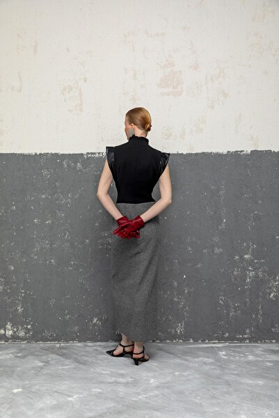 KAMEYA YIRTMAÇ DETAYLI UZUN ELBİSE 26W40840