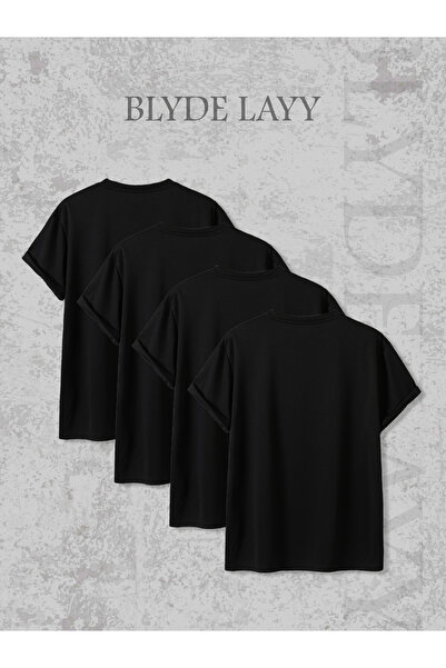 BLYDE LAYY Πακέτο με 4 μπλουζάκια Unisex Crew Neck Μαύρα χωρίς στάμπα