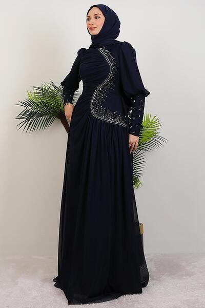 GİYZAMİLA Βραδινό φόρεμα Mars Manşet Navy Blue