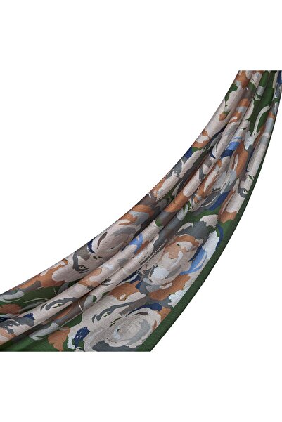 ipekevi Şal Tensoft cu model - Model floral emoțional - Verde kaki