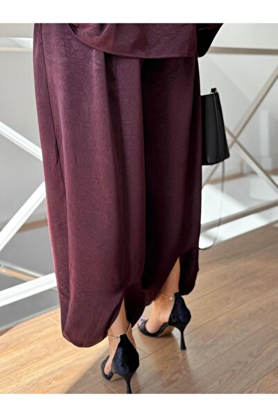 2she بنطلون شالوار من الساتان مع خصر مطاطي - أرجواني