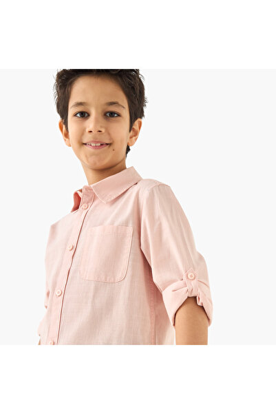 Juniors Solid Shirt with Chest Pocket and Button Closure