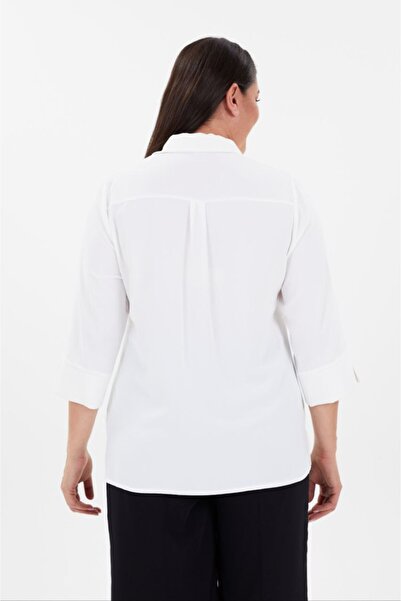FUERTE XL Plus Size Chiffon Blouse with Pearl and Buckle Detail