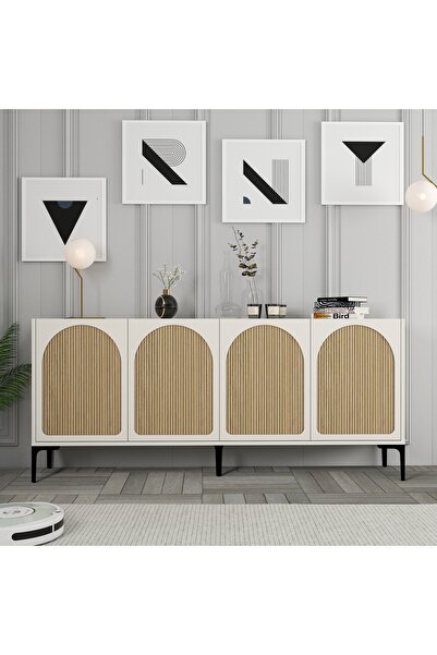 Variant Mobilya Lyon Konsol - Krem / Siyah / Gölge Çizgili Meşe