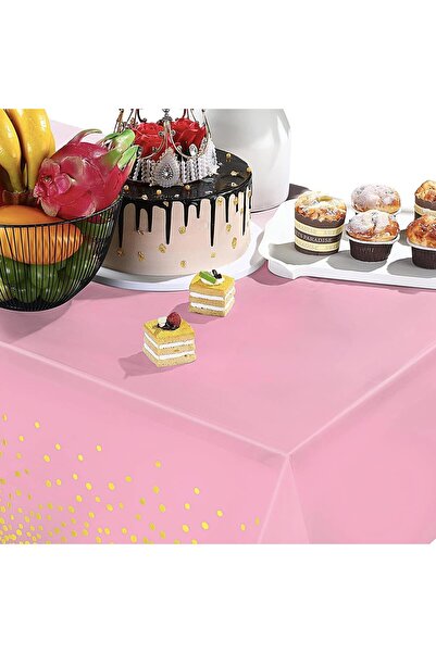 Flippy PEVA Tablecloth, Gold Polka Dot Print, 137 x 274 cm, Waterproof, Pink