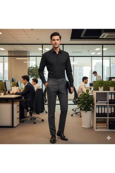Fine Touch Classic Men's Long Sleeve Shirt – High-Quality Cotton, Slim & Regu...