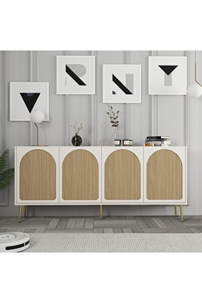 Variant Mobilya Lyon Konsol - Krem / Altın / Gölge Çizgili Meşe