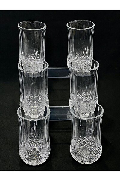isra kristal Crystal Embroidered Tall Glass Soft Drink Glasses 6 Pieces - Stylish Patterned Water and Beverage Glasses